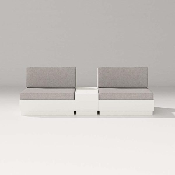 Elevate 3 Pc Recycled Plastic Club Chair Seating Set in Vintage White /Weathered Tweed By PW Designer Series