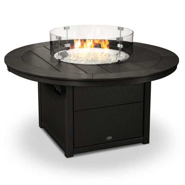 48 Inch Round Recycled Plastic Propane Fire Pit Table in Black by POLYWOOD