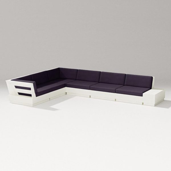 Elevate 7 Pc Recycled Plastic Sectional Seating Set in Vintage White/Navy Linen By PW Designer Series