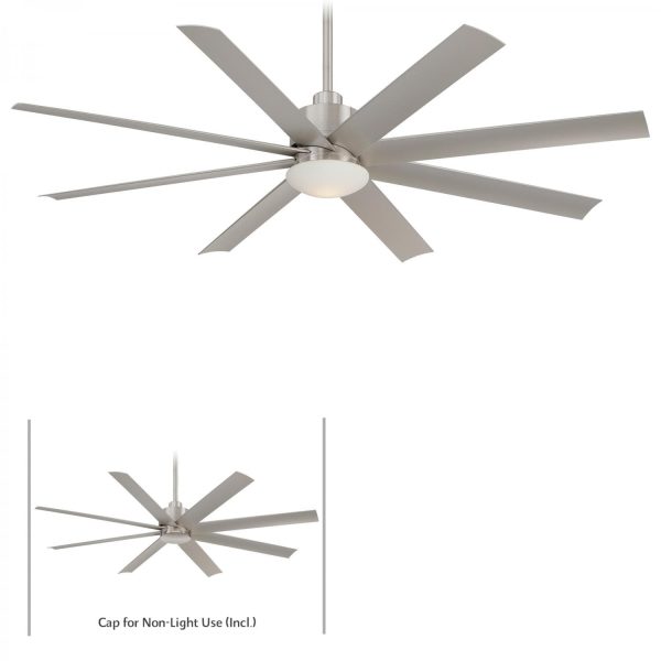 Minka-Aire Slipstream 65-Inch 8-Blade LED Ceiling Fan in Brushed Nickel Wet Finish W/ Silver Blades & Etched Opal Glass - F888L-BNW