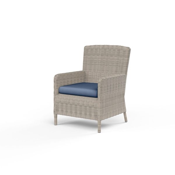 Manhattan Wicker Patio Dining Chair in Spectrum Indigo w/ Self Welt By Sunset West