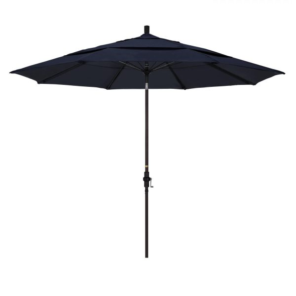 California Umbrella 11 Ft. Octagonal Aluminum Collar Tilt Patio Umbrella W/ Crank Lift & Fiberglass Ribs - Bronze Frame / Sunbrella Canvas Navy Canopy