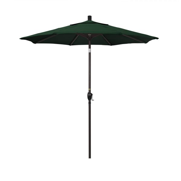 California Umbrella 7.5 Ft. Octagonal Aluminum Push Button Tilt Patio Umbrella W/ Crank Lift & Aluminum Ribs - Bronze Frame / Olefin Hunter Green Canopy
