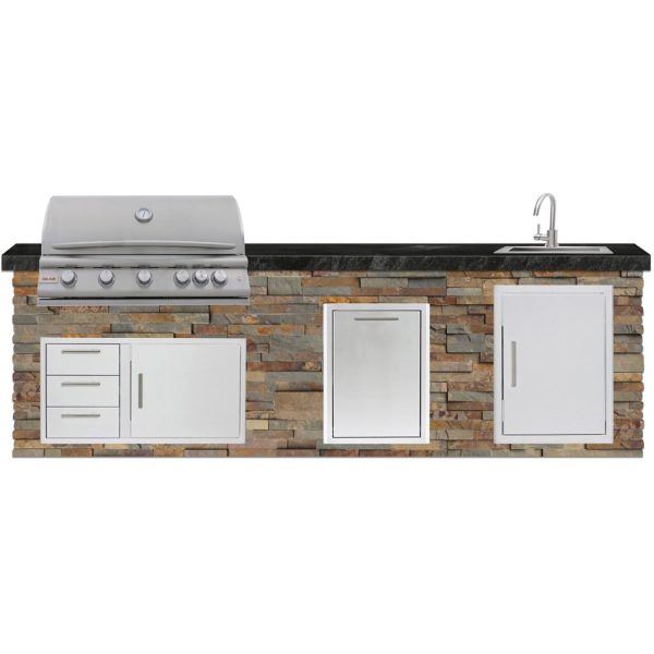 BBQGuys Signature 10 Ft Outdoor Kitchen Island w/ 40 Inch Natural Gas Blaze LTE+ Grill , Sink & Double Trash Bin | Gold Rush w/ Black Granite