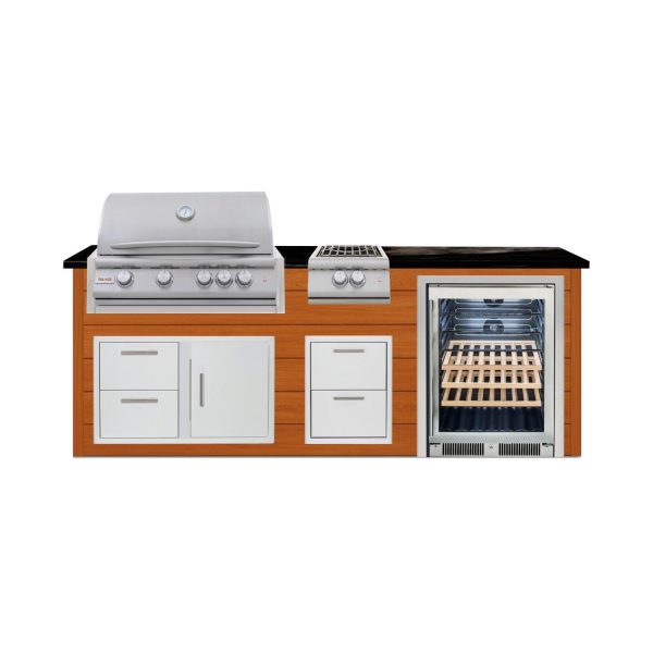 BBQGuys Signature 8 Ft Outdoor Kitchen Island w/ 32 Inch Propane Blaze LTE+ Grill Power Burner & Beverage Center | Chai Cedar w/ Titanium Granite
