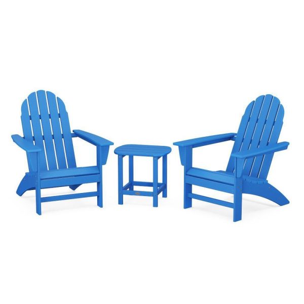 Vineyard 3 Pc Recycled Plastic Adirondack Seating Set w/ South Beach End Table in Pacific Blue by POLYWOOD