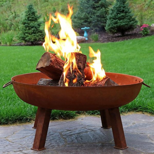 Rustic 34 Inch Round Cast Iron Wood-Burning Fire Bowl in Rust by Ultimate Patio