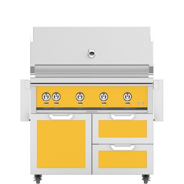 Hestan 42-Inch Natural Gas Grill W/ Sear Burner & Rotisserie On Double Drawer & Door Tower Cart - Sol - GMBR42-NG-YW