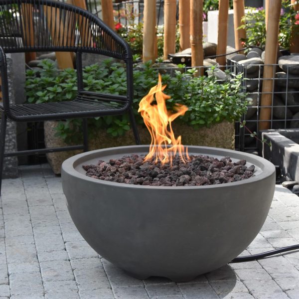 Modeno Nantucket 26 Inch Round GFRC Propane Fire Bowl in Gray by Elementi