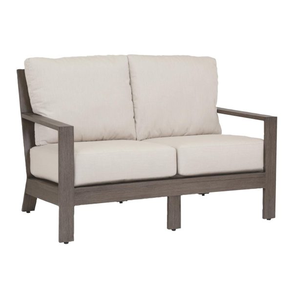 Laguna Aluminum Loveseat in Driftwood/Canvas Flax by Sunset West
