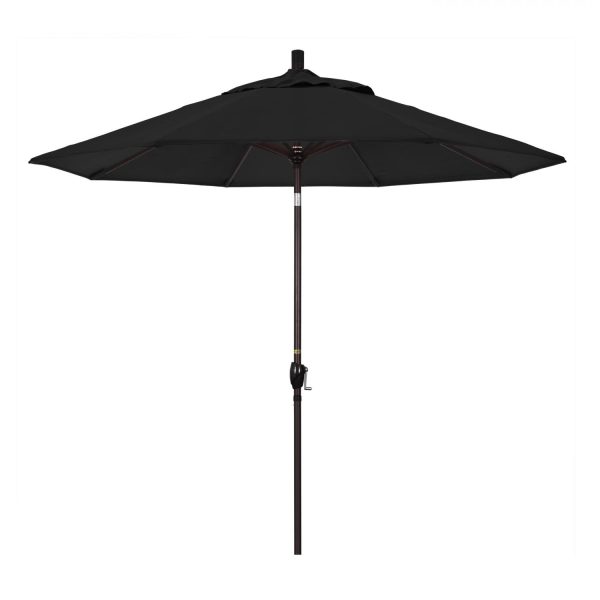 California Umbrella 9 Ft. Octagonal Aluminum Push Button Tilt Patio Umbrella W/ Crank Lift & Aluminum Ribs - Bronze Frame / Sunbrella Canvas Black Canopy
