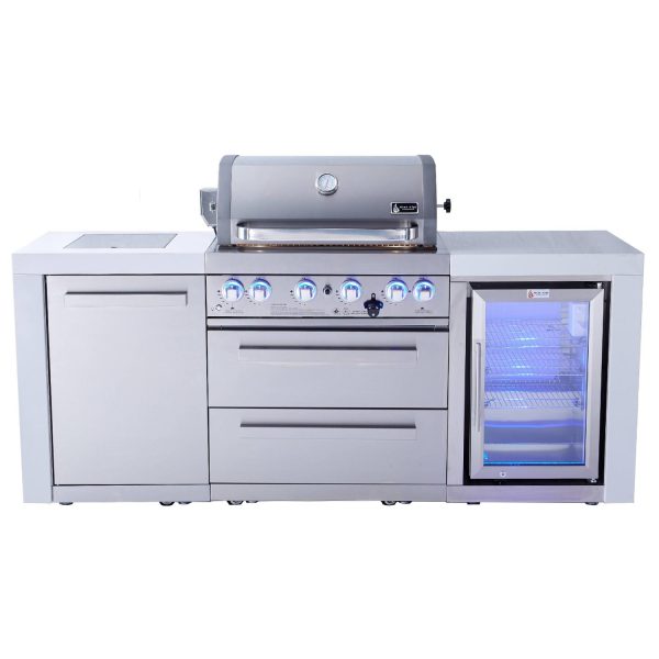 Mont Alpi 7 Ft Propane Outdoor Kitchen Island w/ Side Burner & Fridge - MAi400-DFC