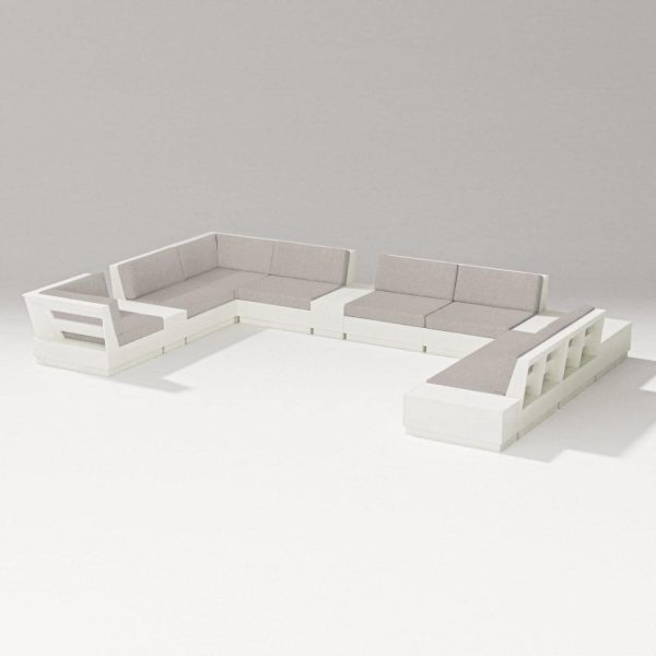 Elevate 12 Pc Recycled Plastic Sectional Seating Set in Vintage White/Weathered Tweed By PW Designer Series