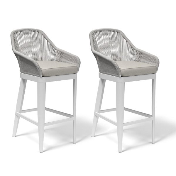 Miami 2 Piece Olefin Rope & Aluminum Patio Barstool Set W/ Sunbrella Echo Ash Cushions By Sunset West