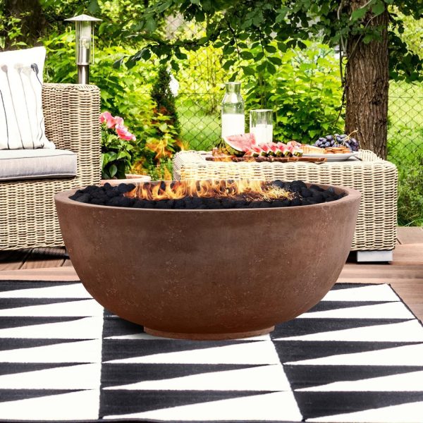 Valley Bay 1 39 Inch Round GFRC Natural Gas Fire Bowl in Cafe by Lakeview Outdoor Designs