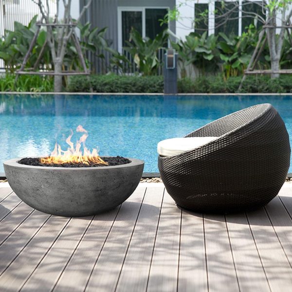 Valley Bay 8 39 Inch Round GFRC Propane Fire Bowl in Pewter by Lakeview Outdoor Designs
