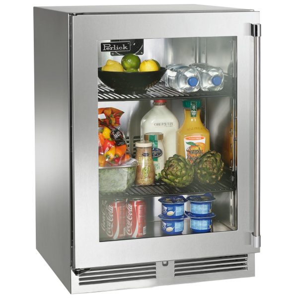 Perlick 24-Inch Signature Series Stainless Steel Glass Door Outdoor Refrigerator w/ Door Lock - Left Hinged - HP24RO-4-3LL