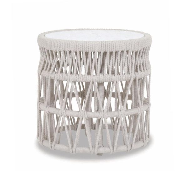 Dana 20 Inch Round Woven Rope End Table in Natural Linen by Sunset West