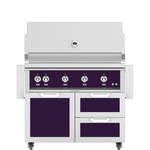 Hestan 42-Inch Natural Gas Grill W/ Rotisserie On Double Drawer & Door Tower Cart - Lush - GABR42-NG-PP