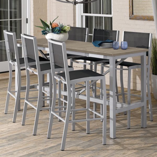 Travira 7 Piece Aluminum Patio Bar Set W/ 72 X 30 Inch Rectangular Tekwood Vintage Table By Oxford Garden - Black Sling