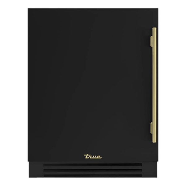 True ADA Height 24 Inch 5 Cu. Ft. Left Hinge Outdoor Refrigerator - Matte Black w/ Brass Handles - TURADA-24-LS-A~027-H01