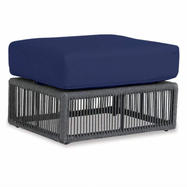 Milano Aluminum & Olefin Rope Patio Ottoman in Echo Midnight w/ Self Welt By Sunset West