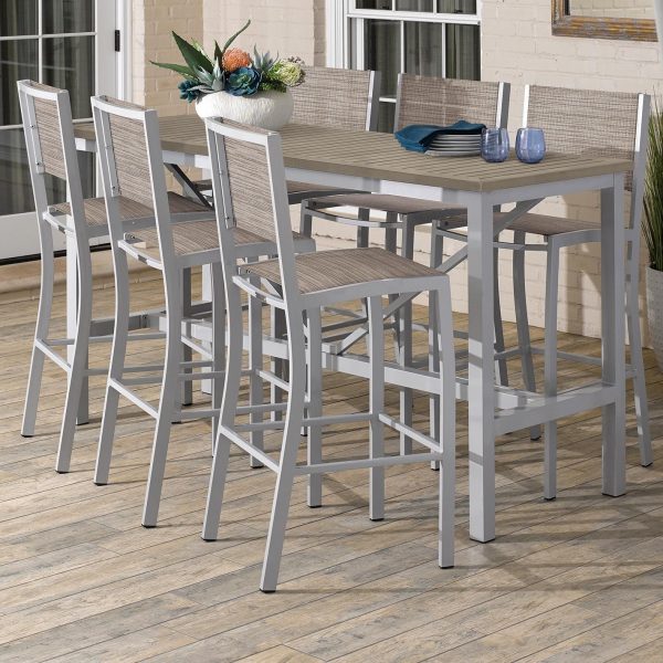 Travira 7 Piece Aluminum Patio Bar Set W/ 72 X 30 Inch Rectangular Tekwood Vintage Table By Oxford Garden - Bellows Sling