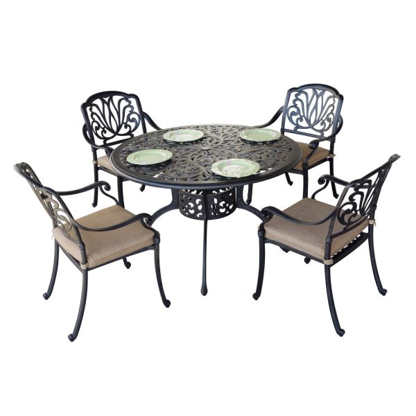 Elisabeth 5 Pc Cast Aluminum Dining Set w/ 48 Inch Series 80 Table in Antique Bronze/Sesame by Darlee