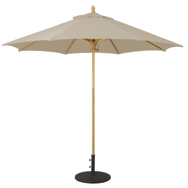 Galtech 9 Ft. Commercial Octagonal Hardwood Patio Market Umbrella W/ Push Lift - Light Wood W/ Sunbrella Canvas Antique Beige Canopy
