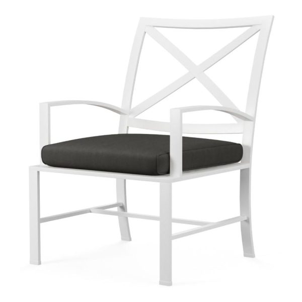 Bristol Aluminum Dining Arm Chair w/ Self Welt in White/Spectrum Carbon by Sunset West