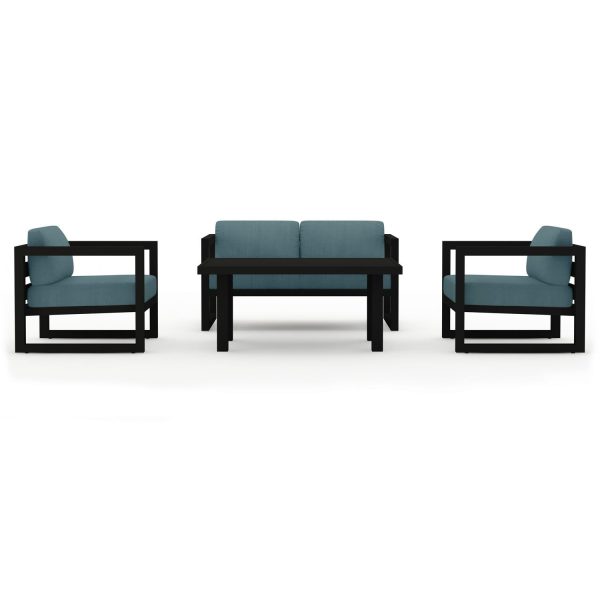 Misty Cove 4 Pc Aluminum Seating Set w/ Portal Coffee Table Black/Cast Lagoon by Lakeview Outdoor Designs