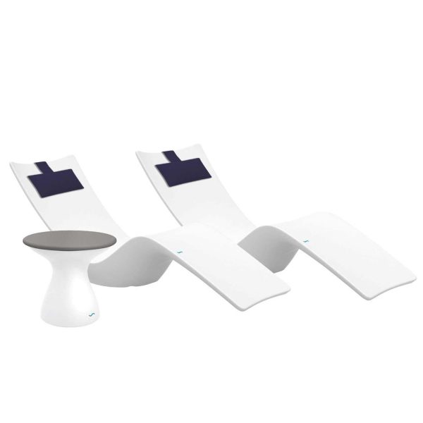 Autograph 3 Pc Set Polyresin Chaise Lounge Set in White/Gray w/ Captain Navy Pillow by Ledge Lounger