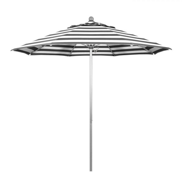 California Umbrella Venture Series 9 Ft Octagonal Aluminum Patio Umbrella W/ Push Lift & Fiberglass Ribs - Silver Anodized Frame / Sunbrella Cabana Classic Canopy