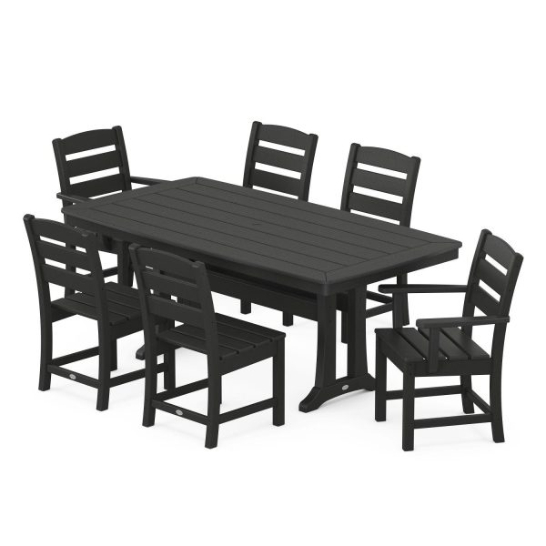 POLYWOOD Lakeside 7-Piece Nautical Trestle Dining Set - Black
