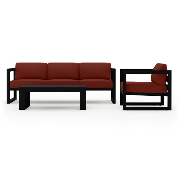 Misty Cove 3 Pc Aluminum Seating Set w/ Sofa & Portal Coffee Table in Black/Canvas Henna by Lakeview Outdoor Designs
