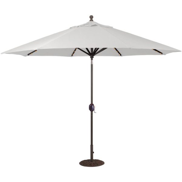 Galtech 11 Ft. Lighted LED Octagonal Aluminum Patio Market Umbrella W/ Crank Lift And Auto Tilt - Black Frame W/ Sunbrella Canvas Canvas Canopy