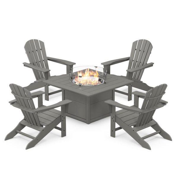 Palm Coast 5 Pc Recycled Plastic Fire Pit Seating Set in Slate Gray by POLYWOOD