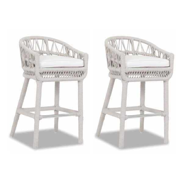 Dana 2 Piece Olefin Rope Patio Bar Stool Set W/ Sunbrella Linen Canvas Cushions By Sunset West