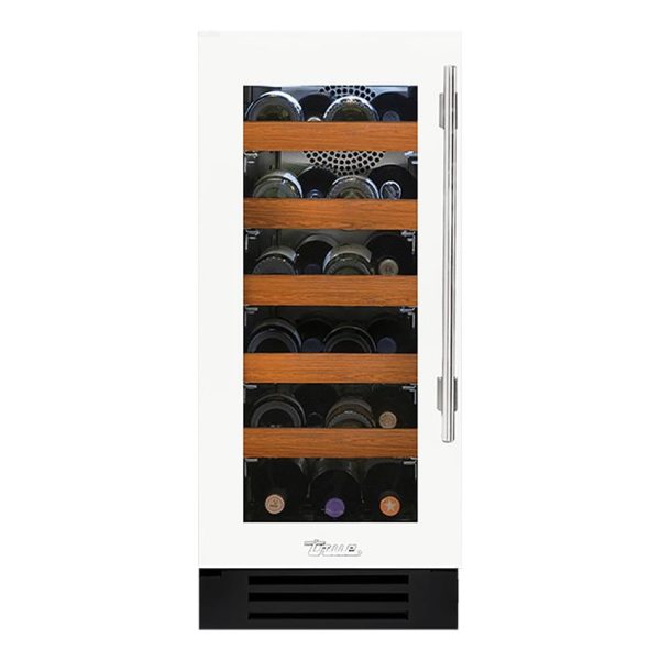 True 15 Inch 23 Bottle Left Hinge Glass Door Outdoor Wine Cabinet - Matte White w/ Stainless Steel Handle - TWC-15-L-OG-C~DSK-030-H04