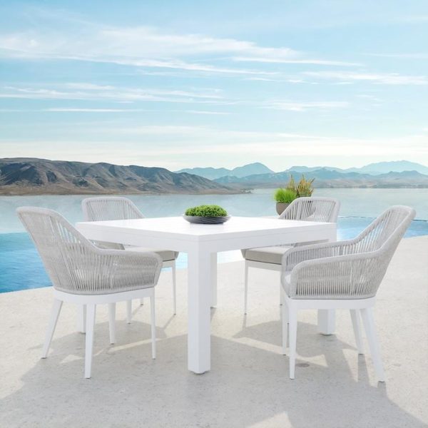 Miami 5 Piece Olefin Rope & Aluminum Patio Dining Set W/ Dining Table & Echo Ash Cushions By Sunset West