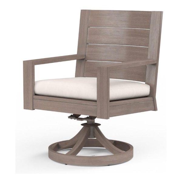 Laguna Aluminum Swivel Dining Arm Chair w/ No Welt in Driftwood/Canvas Natural by Sunset West