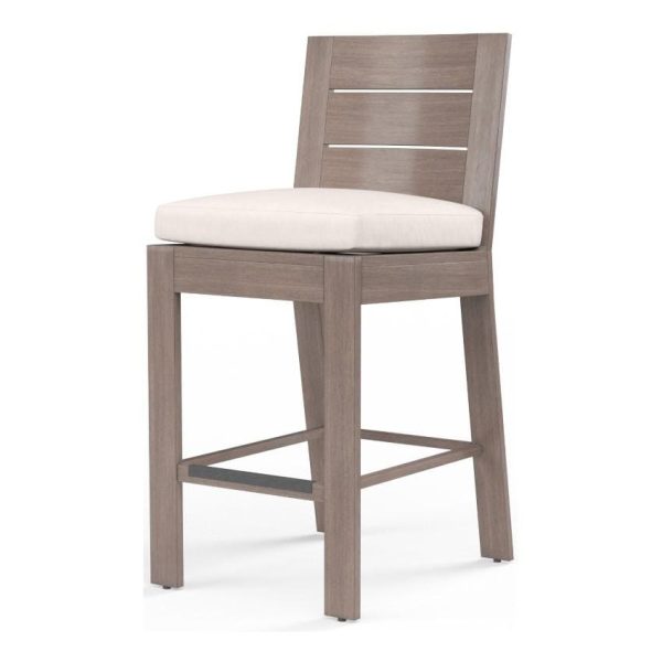Laguna Aluminum Bar Stool w/ No Welt in Driftwood/Canvas Natural by Sunset West