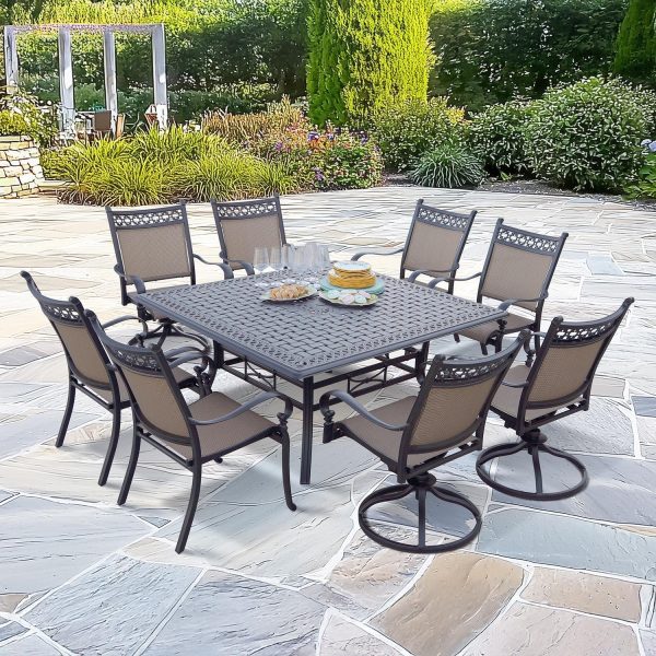 Mountain View 9 Pc Cast Aluminum Dining Set w/ Rockers in Antique Bronze By Darlee