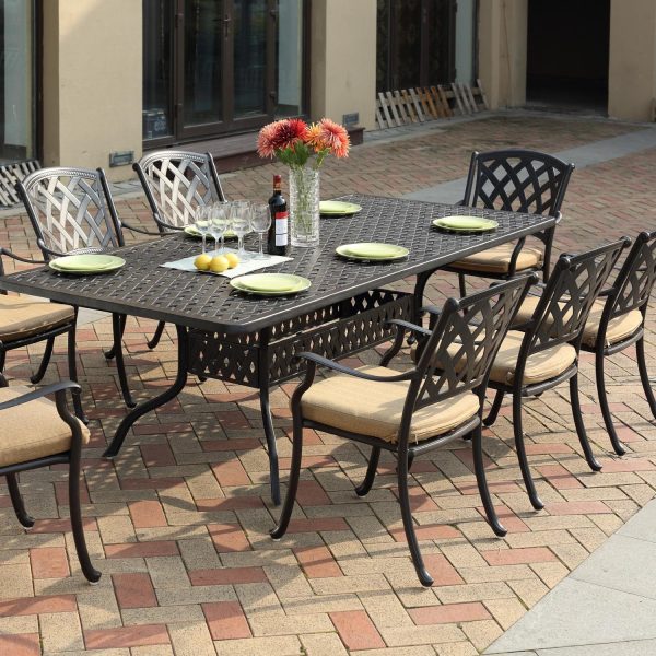 Ocean View 9 Pc Cast Aluminum Dining Set w/ 92 X 42 Inch Series 30 Table in Antique Bronze/Sesame by Darlee