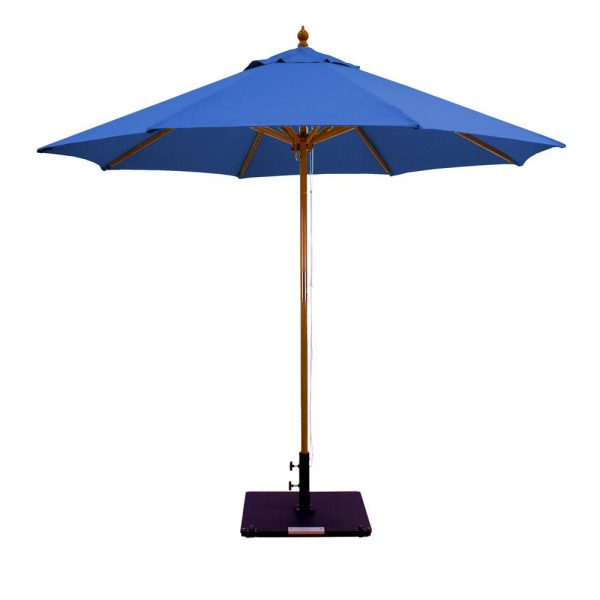 Galtech 9 Ft. Octagonal Hardwood Patio Market Umbrella W/ Pulley - Dark Wood W/ Sunbrella Canvas True Blue Canopy