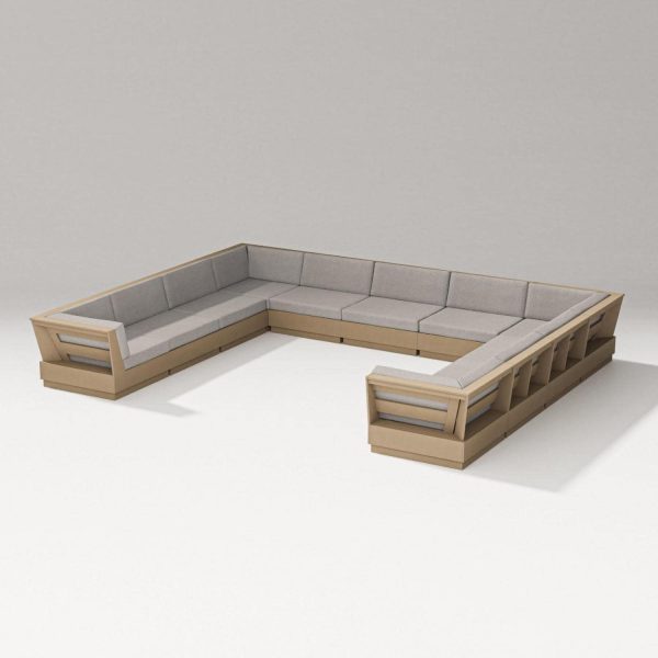 Elevate 9 Person U-shaped Recycled Plastic Sectional Sofa in Vintage Sahara/Weathered Tweed By PW Designer Series