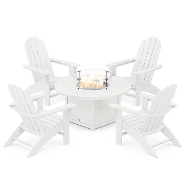 Vineyard 5 Pc Recycled Plastic Fire Pit Seating Set in White by POLYWOOD