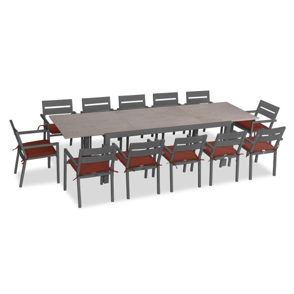Calm Bay 13 Pc Extendable Aluminum Dining Set in Slate/Barnwood/Canvas Henna by Lakeview Outdoor Designs