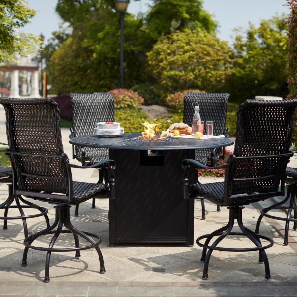 Victoria 7 Pc Resin Wicker Counter Height Fire Pit Dining Set w/ 60 Inch Round Signature Table in Espresso/ by Darlee