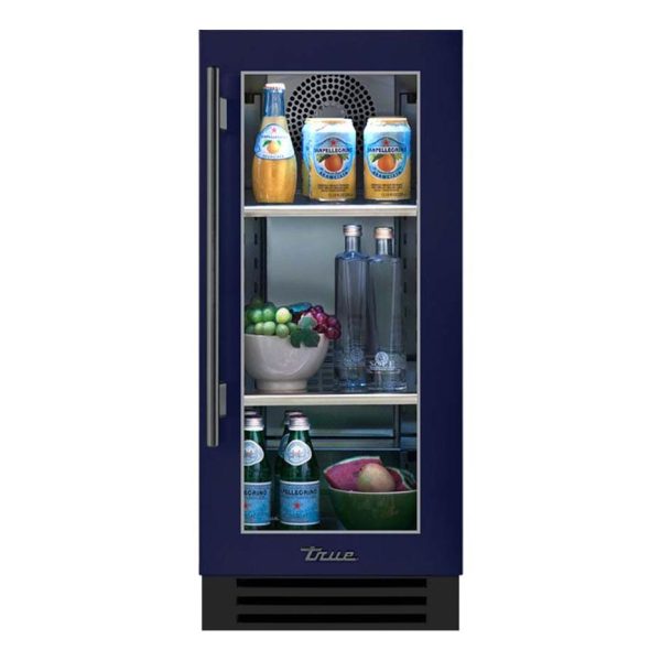 True 15 Inch 3.14 Cu. Ft. Right Hinge Glass Door Outdoor Refigerator - Cobalt w/ Pewter Handles - TUR-15-R-OG-C~DSK-078-H05